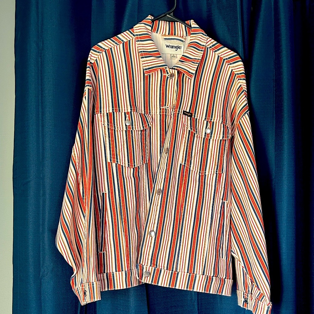 Wrangler Oversized Girlfriend Jacket in Americana Stripe Women's Size XL